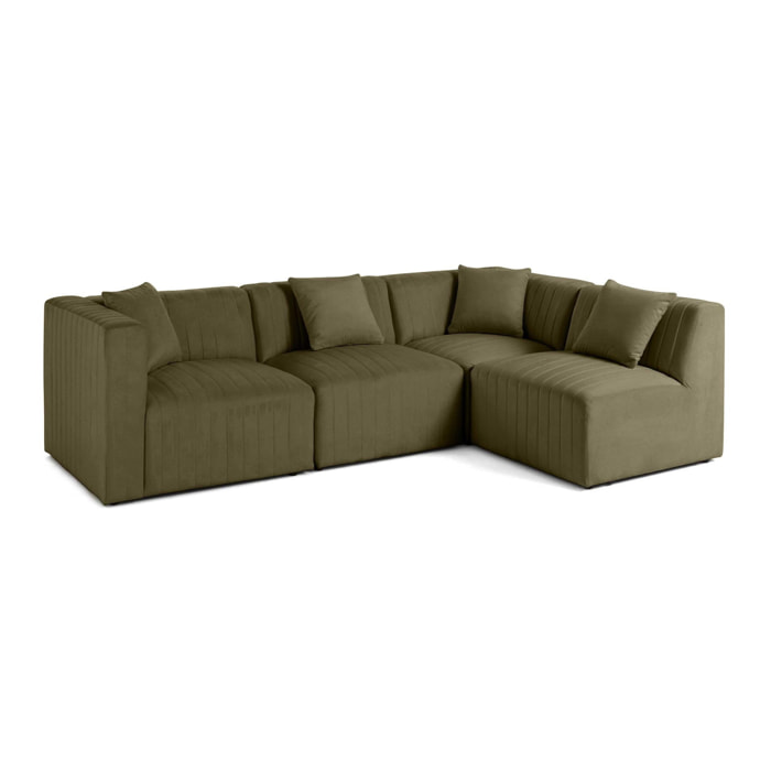 Nova - canapé modulable d'angle droit - 5 places - en velours - Vert