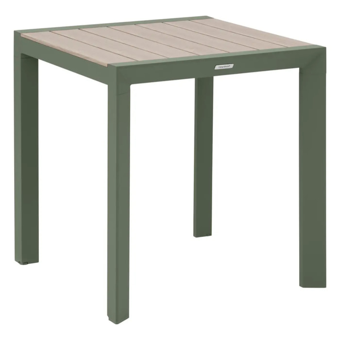 Table de jardin "Évasion" effet bois lin & vert laurier 2 places lates en aluminium