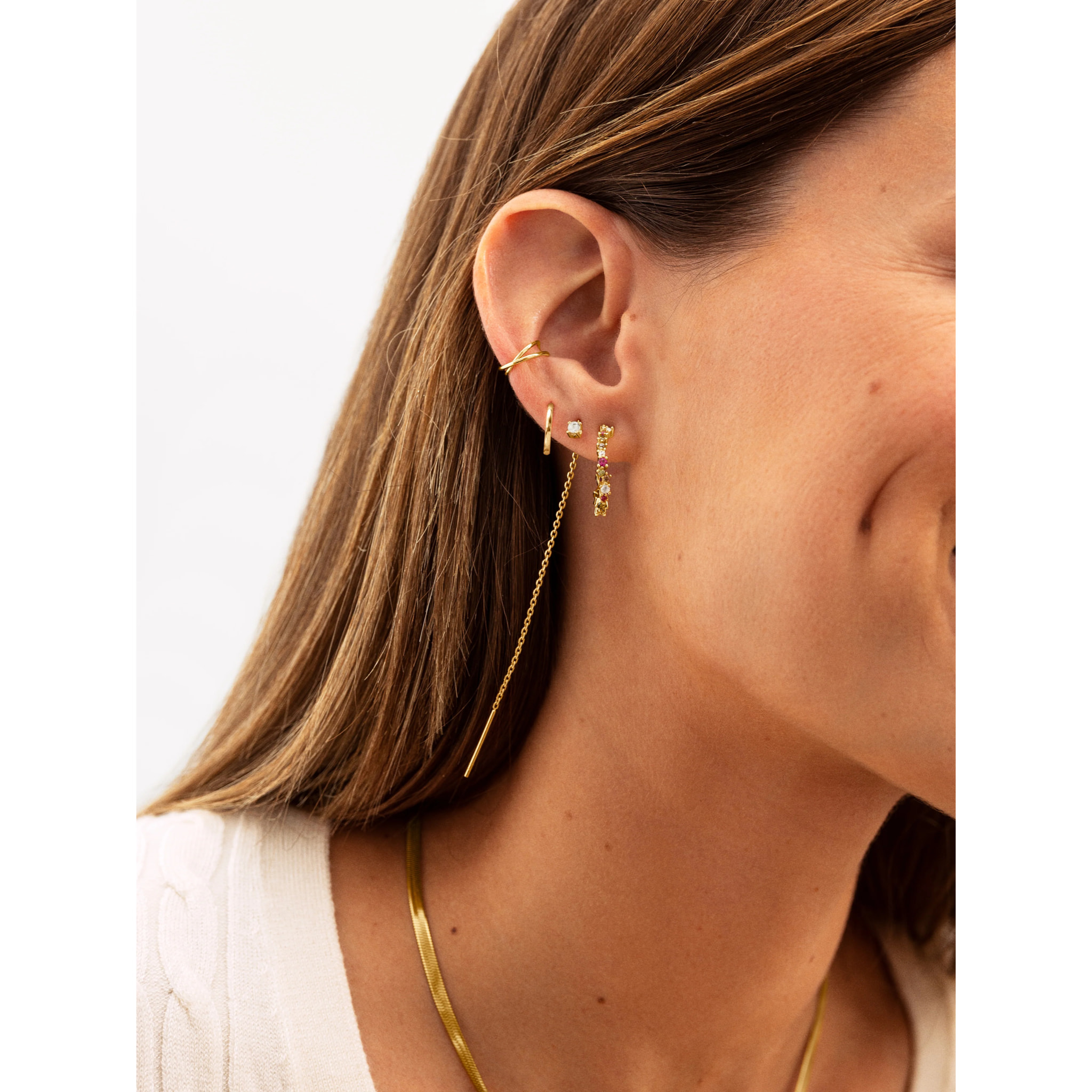 Orecchino Singolo Ear Cuff Cross Argento Placcato Oro