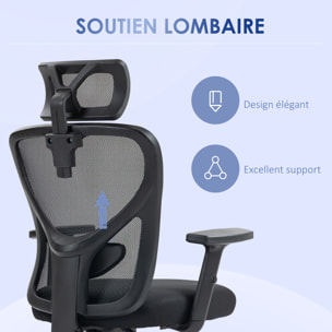 Fauteuil de bureau manager grand confort réglable dossier ergonomique inclinable pivotant tissu maille noir