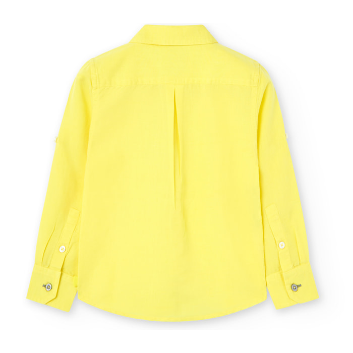 Camisa larga niÃ±o, lino estampada lisa, camisero, amarillo