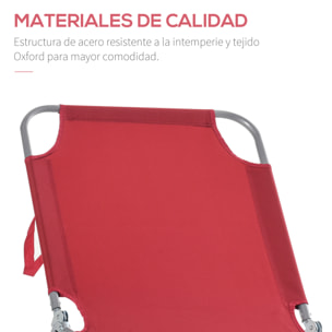 Tumbona Plegable Tumbona Jardín Exterior con Respaldo Ajustable en 5 Posiciones y Estructura Metálica Carga 120 kg para Terraza Piscina Playa 180x55x24 cm Burdeos
