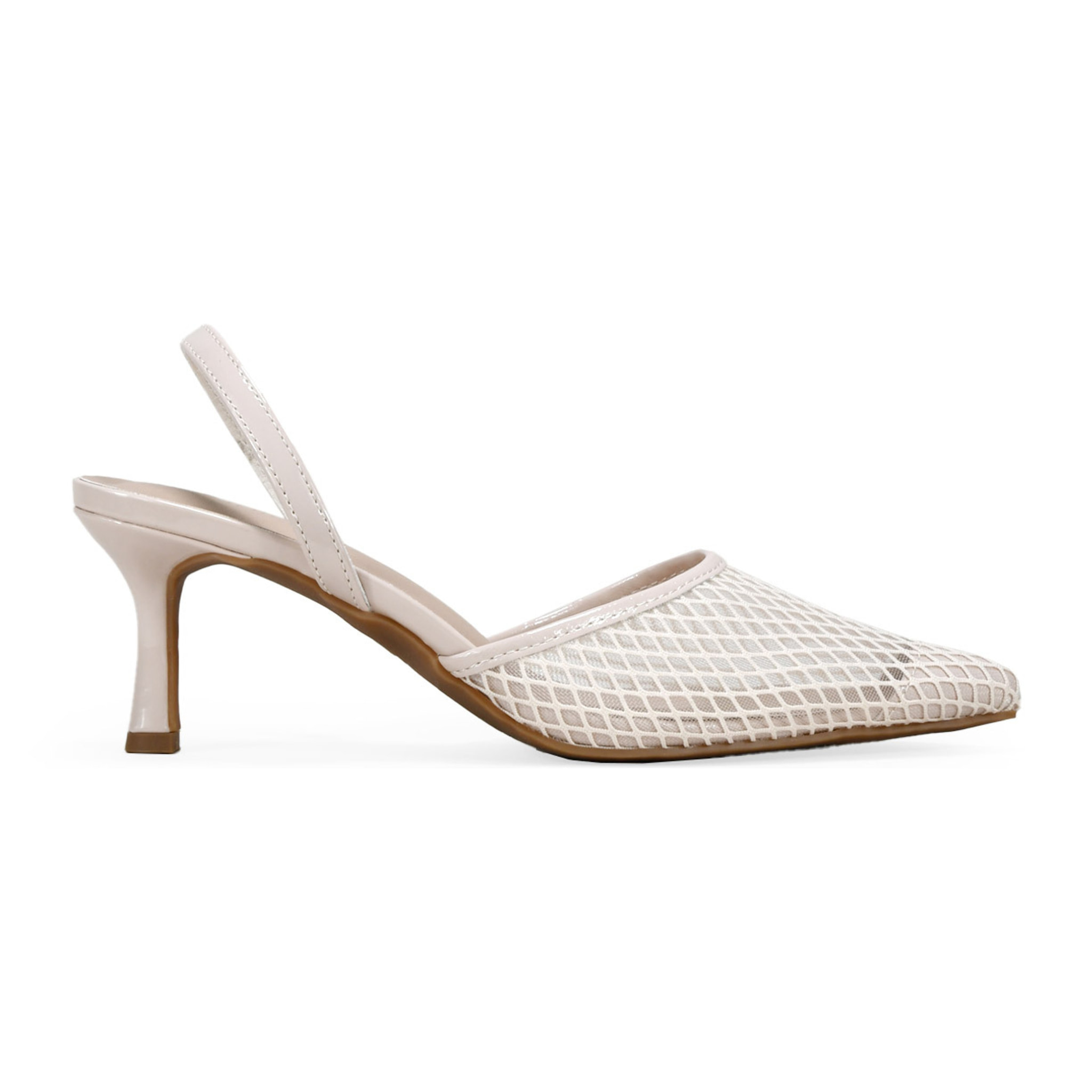 Zapatos de tacón beige destalonados de malla