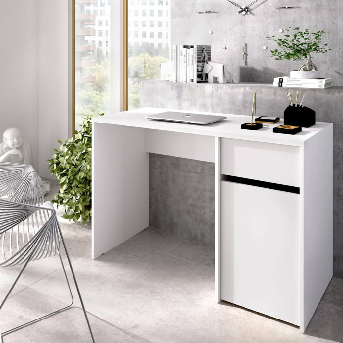 Scrivania Aischa, Scrittoio multiuso, Tavolo per ufficio porta PC, Piano di lavoro, 110x50 h74 cm, Bianco