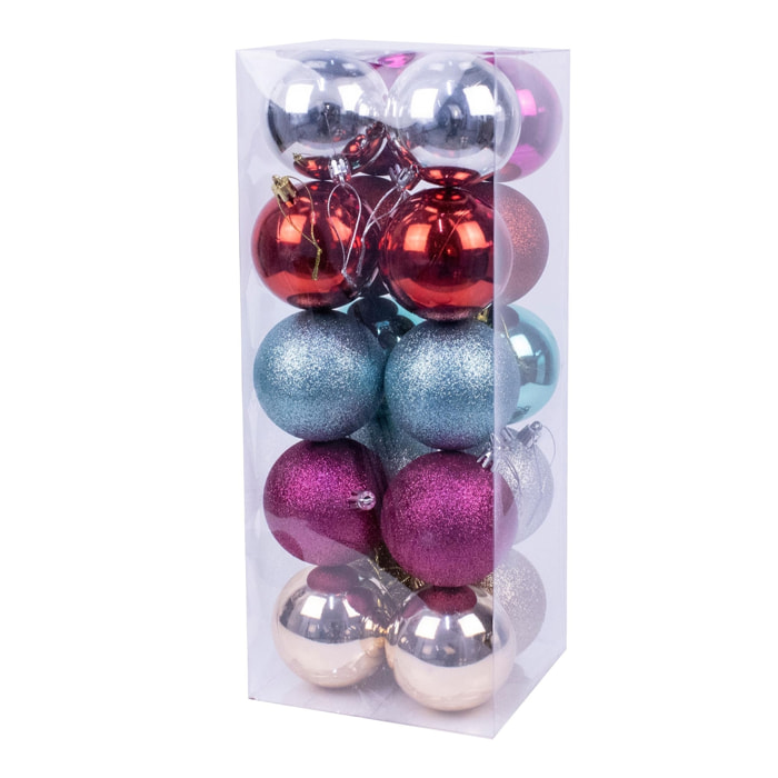 DAM Bolas decorativas de navidad, 7cm. Set de 20 en colores y texturas variadas. 7x7x7 Cm. Color: Multicolor