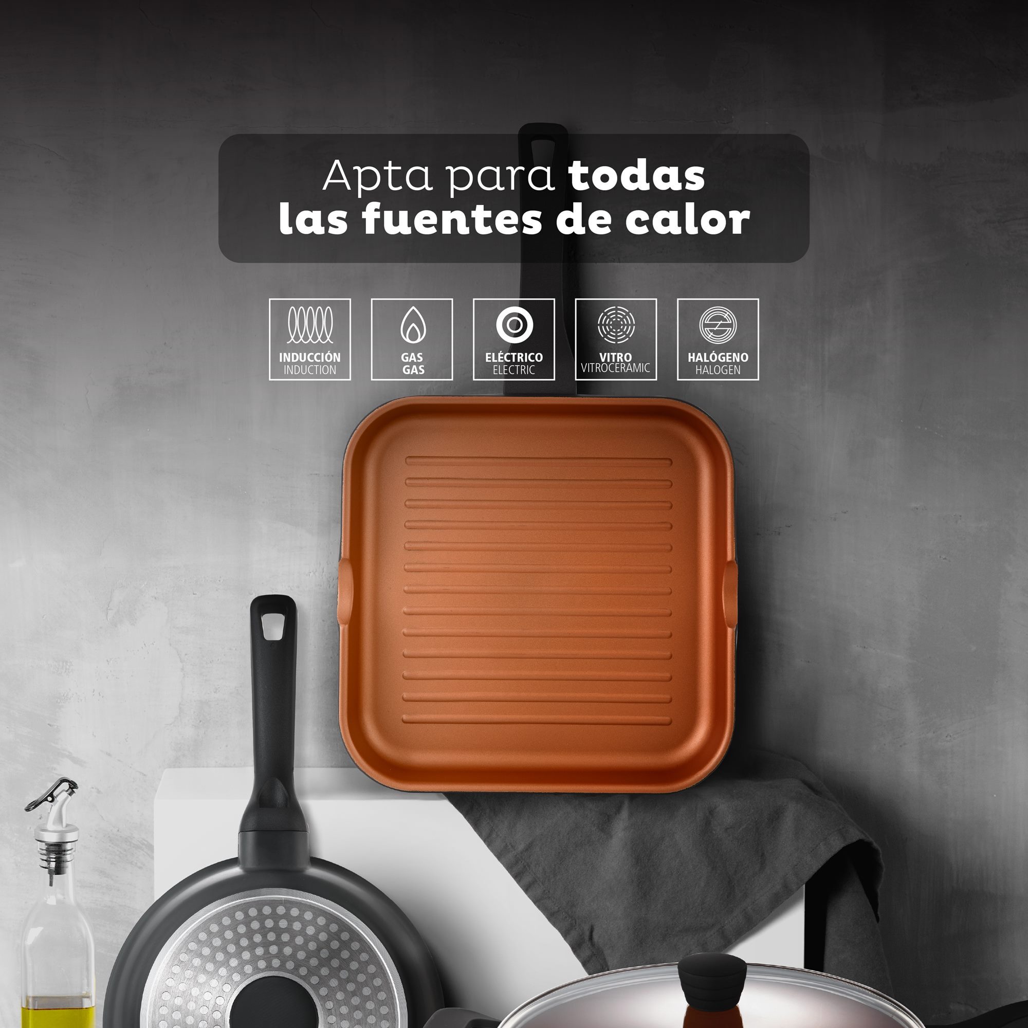 Sartén grill antiadherente Ø28cm Bronze San Ignacio