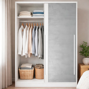 Armadio Guardaroba A Parete Con Ante Scorrevoli Barra Appendiabiti 4 Ripiani Salvaspazio Stile Scandinavo 200 x 120 x 50 Cm Bianco E Grigio Cemento