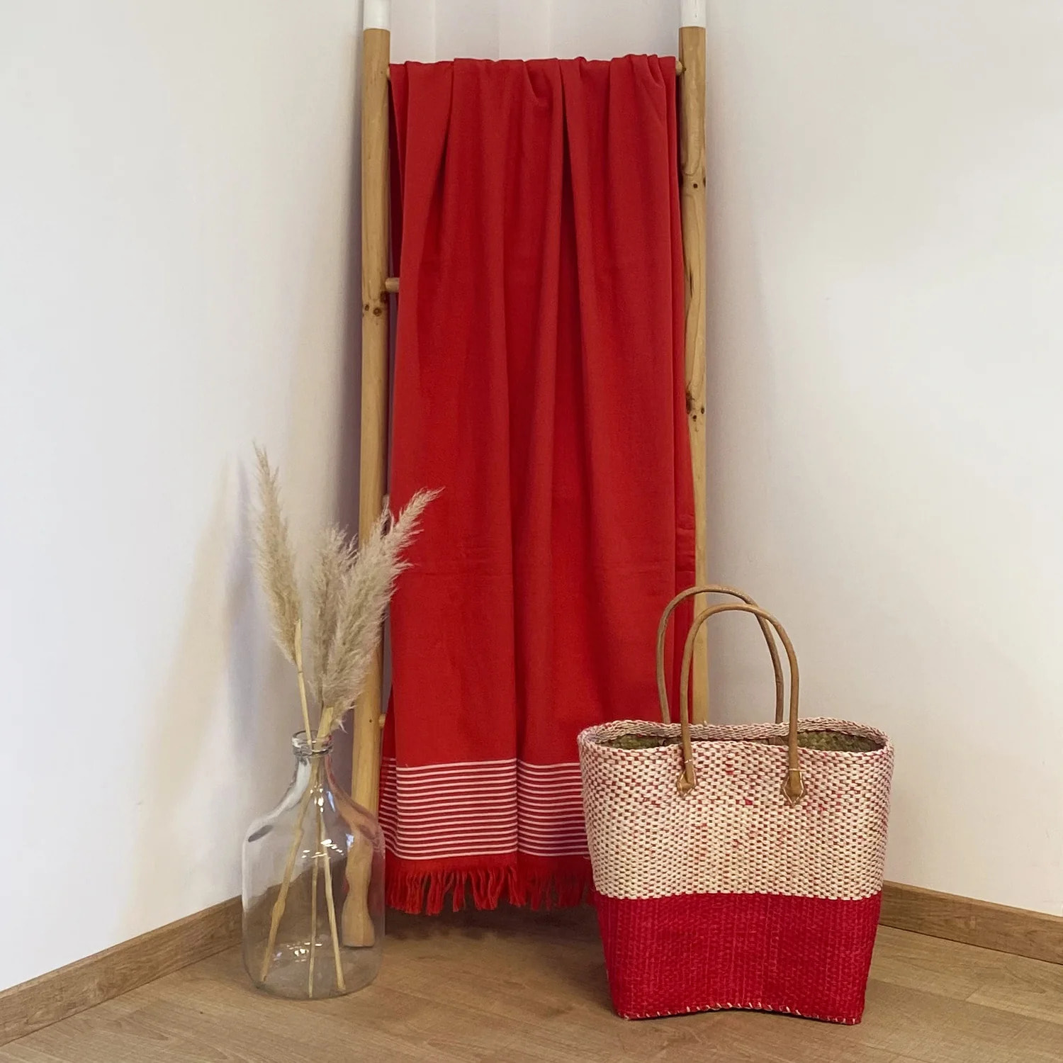 Fouta doublée éponge Paski Rouge 90x170 300g/m²