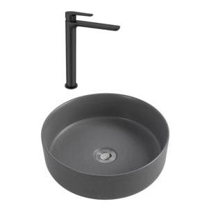 PixL 36 x 12,5 cm vasque à poser + Swiss Aqua Technologies Mood mitigeur lavabo XL + Ceramia PixL bonde (CEPX36GRMSAT285C)