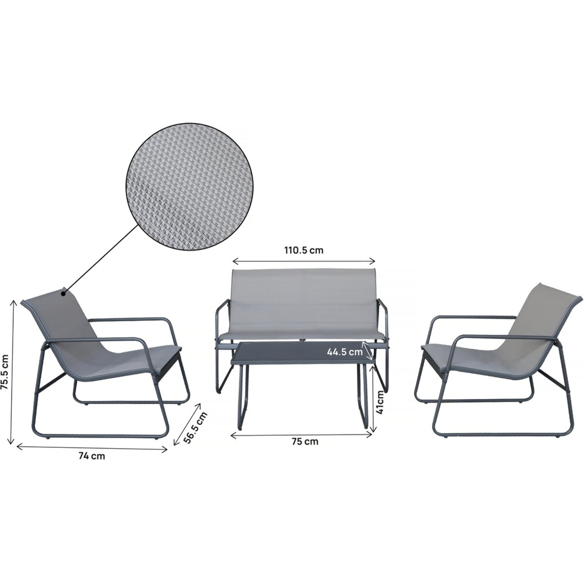 Salon de jardin en métal "Fortaleza" - 4 places - Gris clair