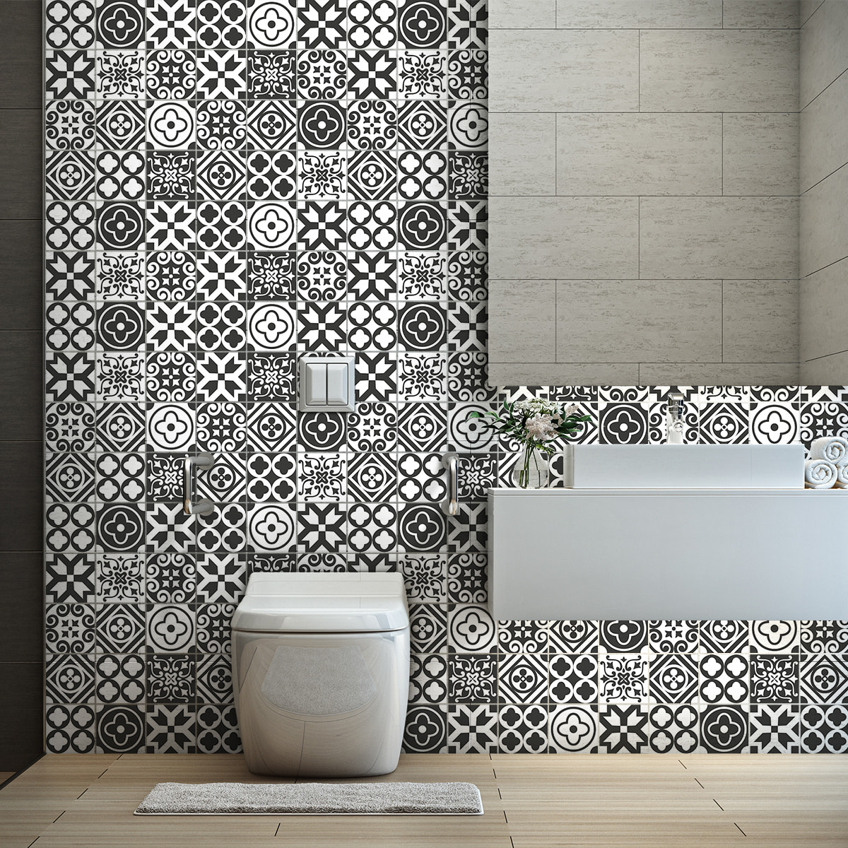 Stickers muraux - Sticker Mural Carrelage adhésif Cuisine Salle de Bain - 60 STICKERS CARRELAGES AZULEJOS BASTIAN