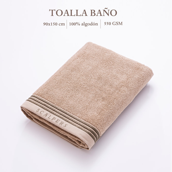 Toalla de baño 90x150cm 100% algodón 550gsm beige con rayas scalpers home