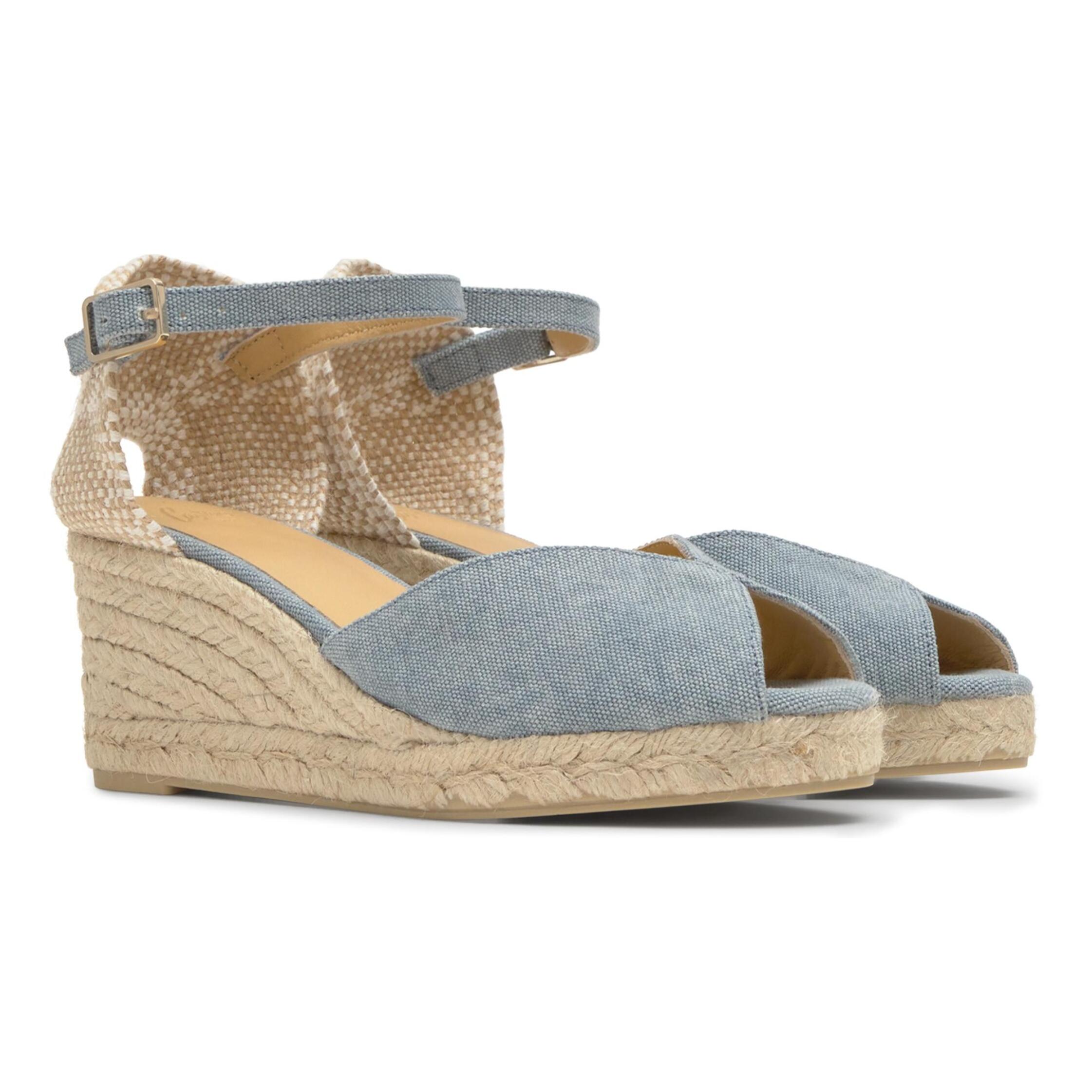 Alpargata de cuña 8 cm en lona de algodón con pala en v y pulsera