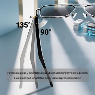 Occhiali AI GT-30 con chiamate bluetooth, controllo remoto della fotocamera, riproduzione musicale e assistente vocale.