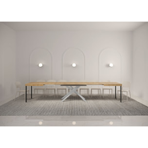 Table extensible 90x140/400 cm Karida chêne nature pieds blanc