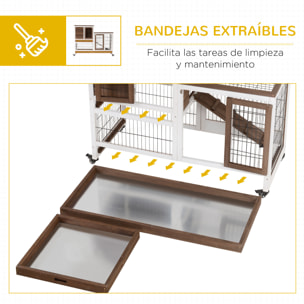 Conejera de Madera Interior con Ruedas Rampa y 2 Bandejas Extraíbles 110x50x86cm