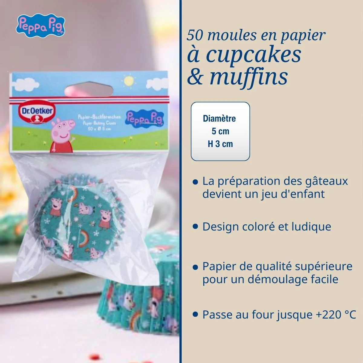 Ensemble 50 moules à muffins en papier 6 cm Dr. Oetker Peppa Pig