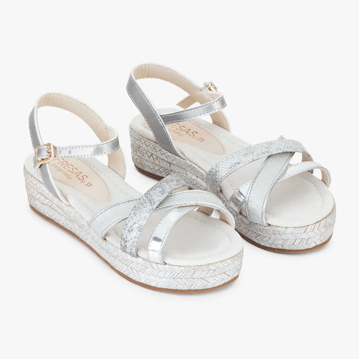 Sandalias Cuña de Niña Glitter Plata