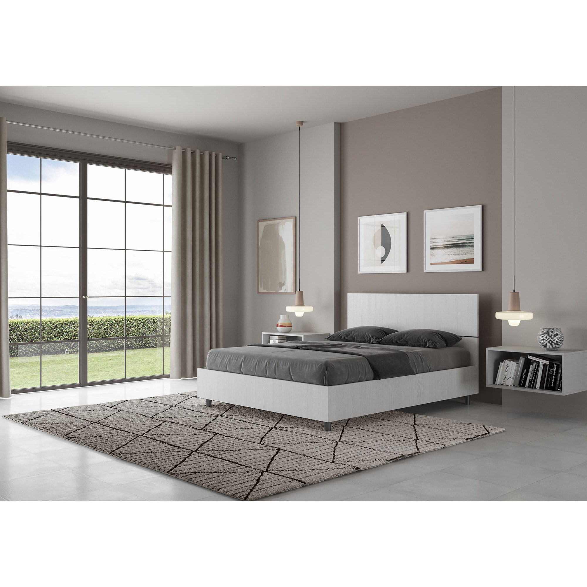 Letto matrimoniale francese senza rete 140x200 testata dritta bianco frassino Demas