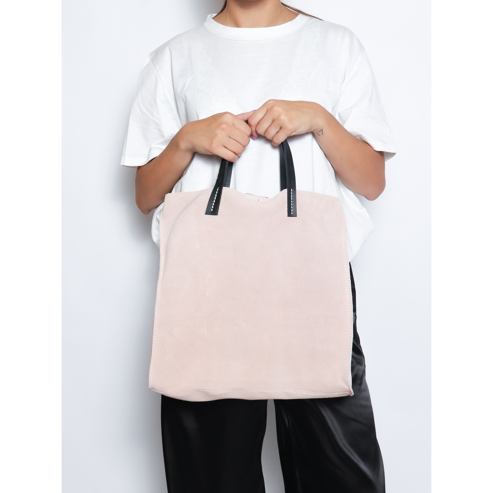 Borsa a mano da donna Made in Italy - Modello Novara Lux - Pelle Scamosciata - 34.5 x 32.0 x 17.0 cm