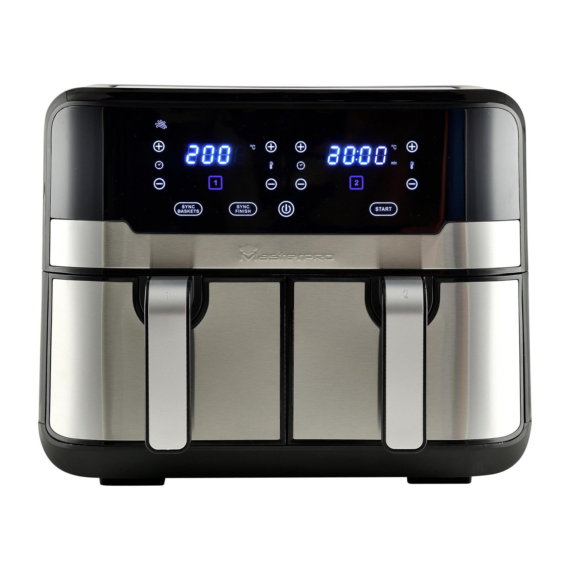 MasterPro Rocket Duo 900 Freidora de aire Color Negro de 9 L y 2400W, Pantalla LED Táctil y Cesta Antiadherente 11 Funciones