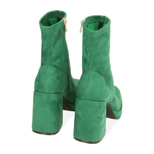 Ankle boots platform verdi in microfibra, tacco 9,5 cm