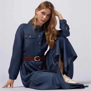 Oltre - Vestito chemisier in tencel - Blu