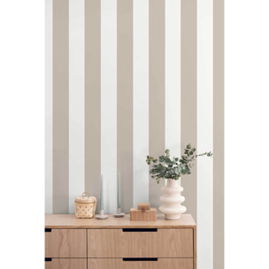 Papier peint rayures larges taupe blanc cassé