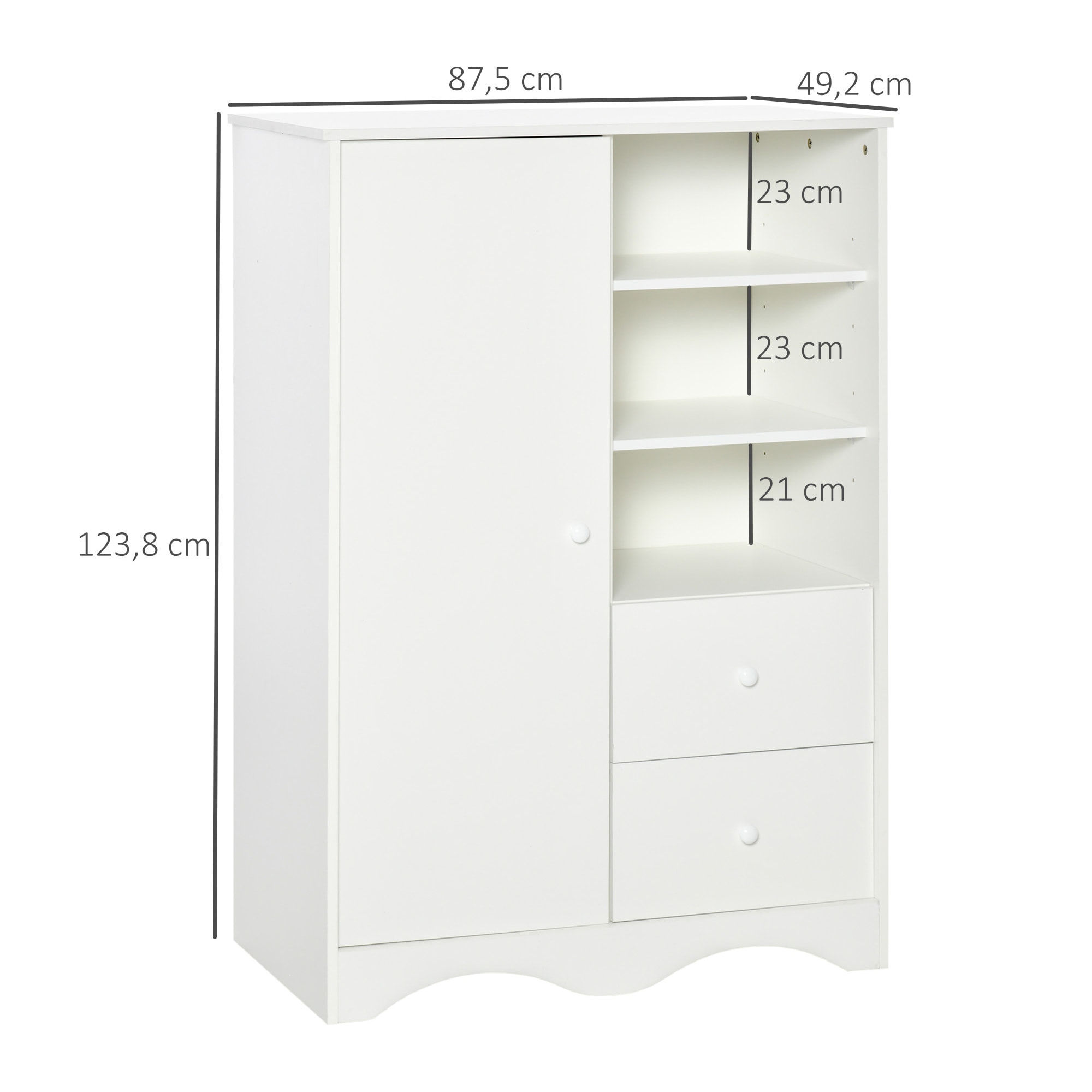 Armoire - meuble multi-rangements - placard porte 5 étagères, 3 niches, 2 tiroirs - panneaux de particules blanc