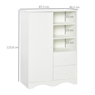 Armoire - meuble multi-rangements - placard porte 5 étagères, 3 niches, 2 tiroirs - panneaux de particules blanc