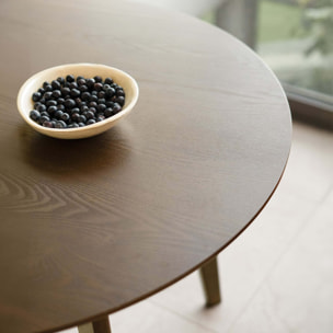 Table ronde 4 personnes en bois foncé D100 cm - Réno
