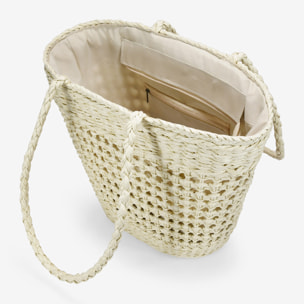 Bolso capazo beige de rafia trenzada
