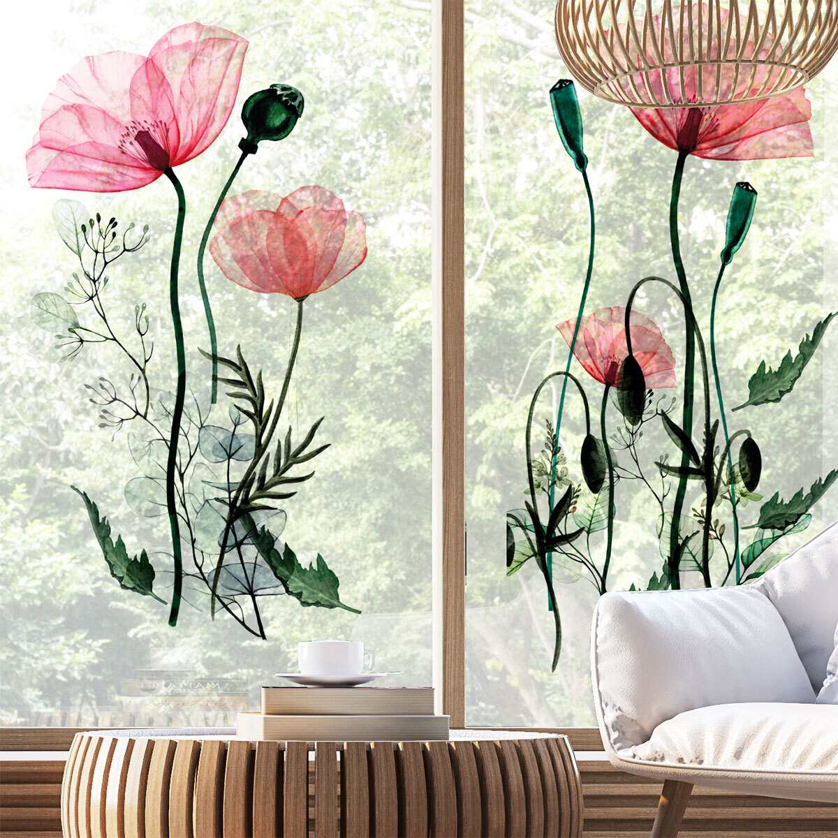 Stickers muraux | Sticker Mural Autocollant - FLEURS COQUELICOTS CHIC - adhésifs fond transparent