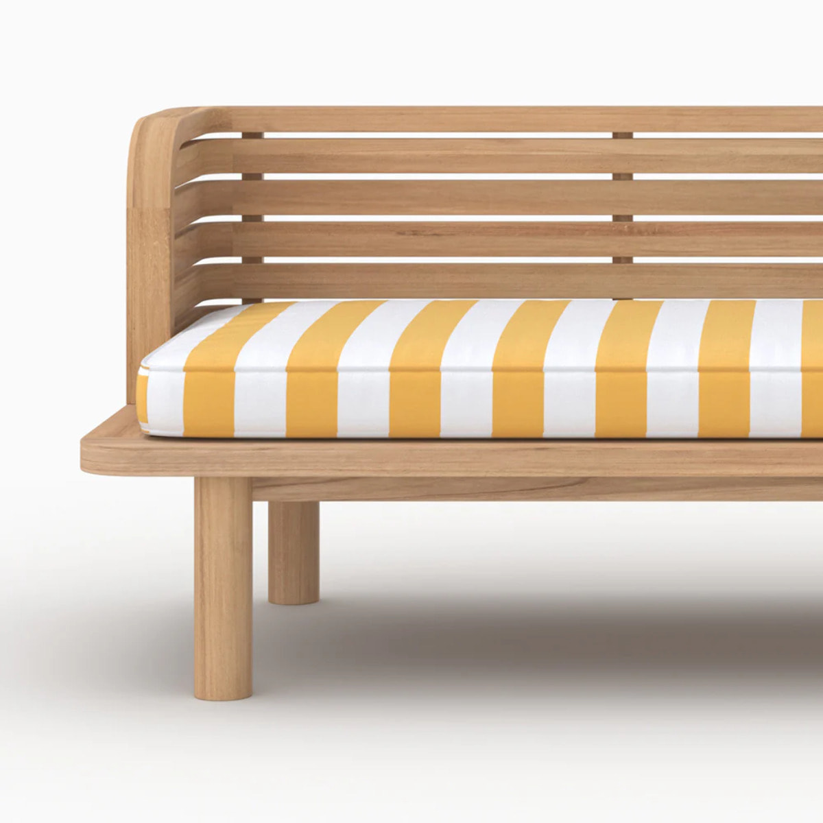 Canapé et fauteuil de jardin 3 places en teck massif, tissu rayé jaune - Kilda