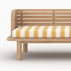 Canapé et fauteuil de jardin 3 places en teck massif, tissu rayé jaune - Kilda
