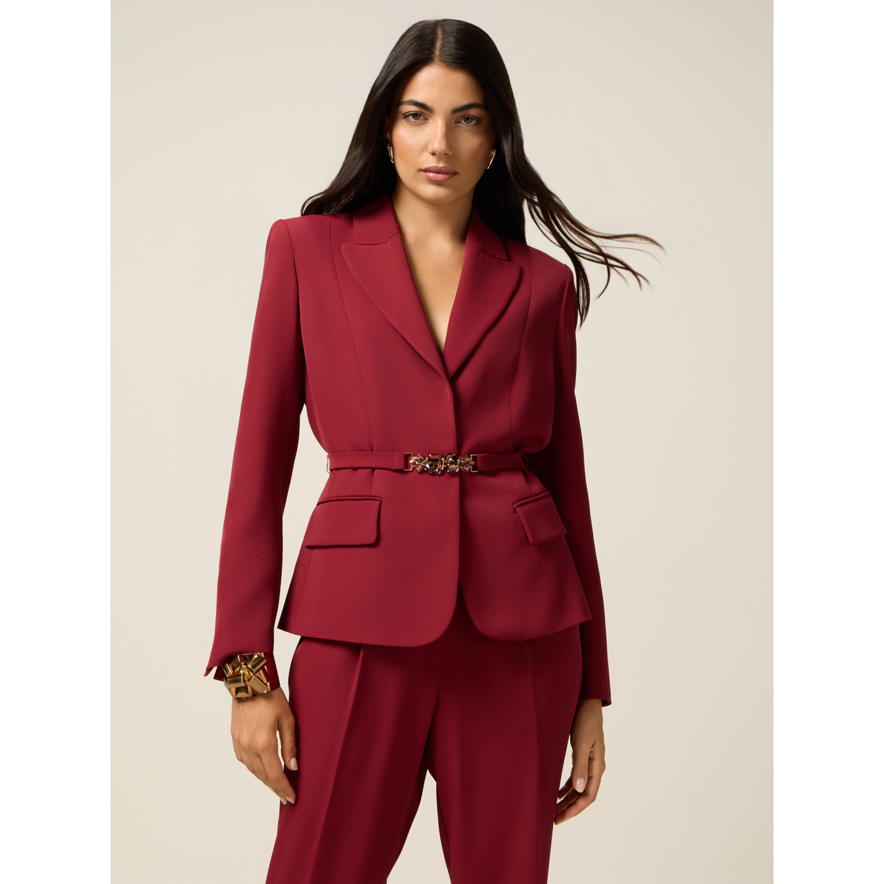 Oltre - Blazer con cinturón joya - Burgundy