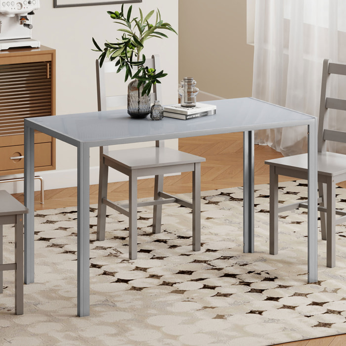 Mesa de Comedor de Cristal, Mesa Rectangular para 4-6 Personas con Patas de Metal, para Cocina, Salón, 120x60x75 cm, Gris