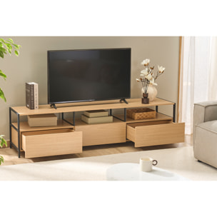 Meuble TV finition bois clair chêne et métal noir L180 cm MAXENCE