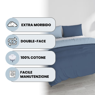 PARURE COPRIPIUMINO NATURAL COLOR, 100% Cotone, Made in Italy - AVIO/AZZURRO