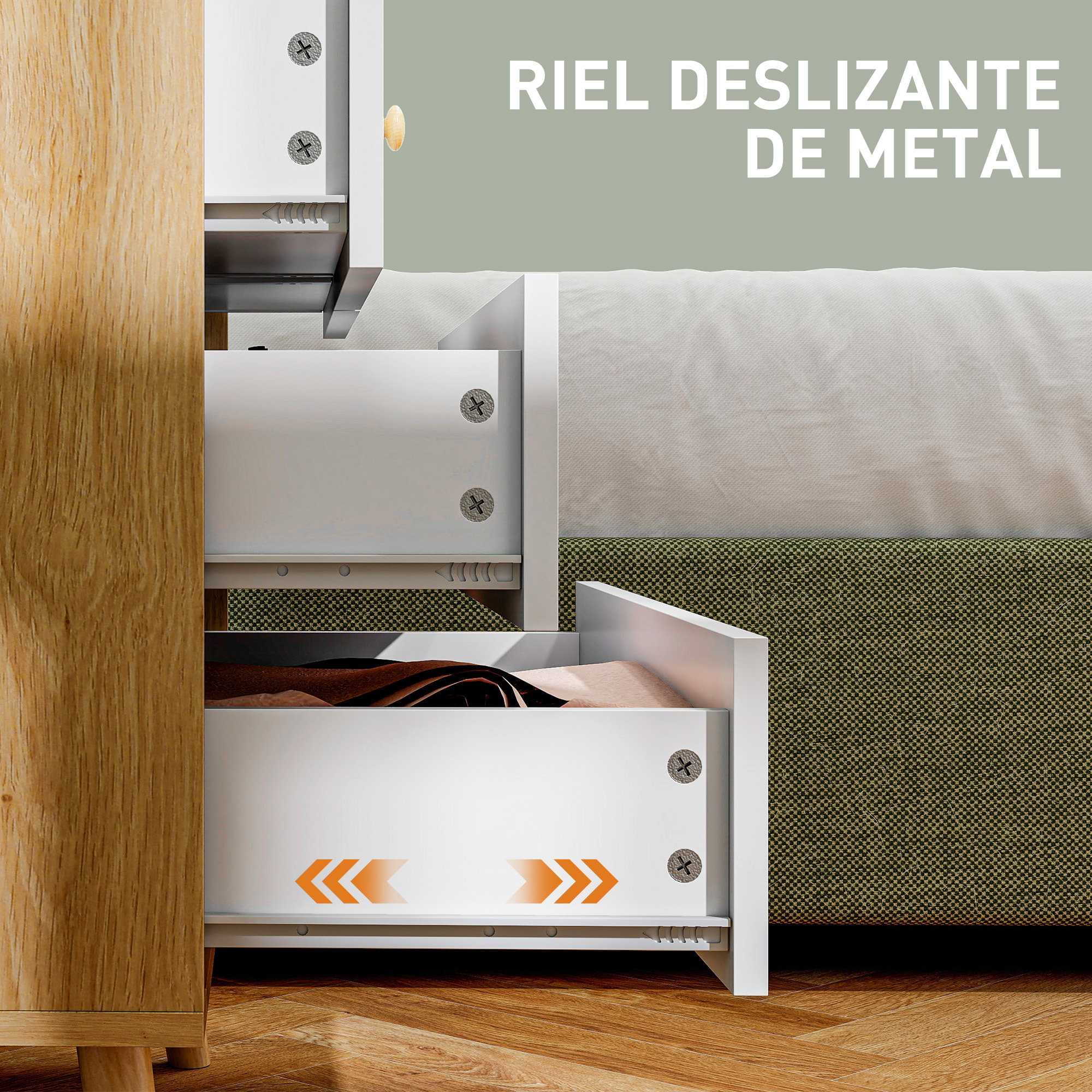 Cómoda de 4 Cajones Cómoda para Dormitorio con Tiradores de Madera Cajonera Estrecha para Salón Pasillo 60x35x65 cm Roble y Blanco