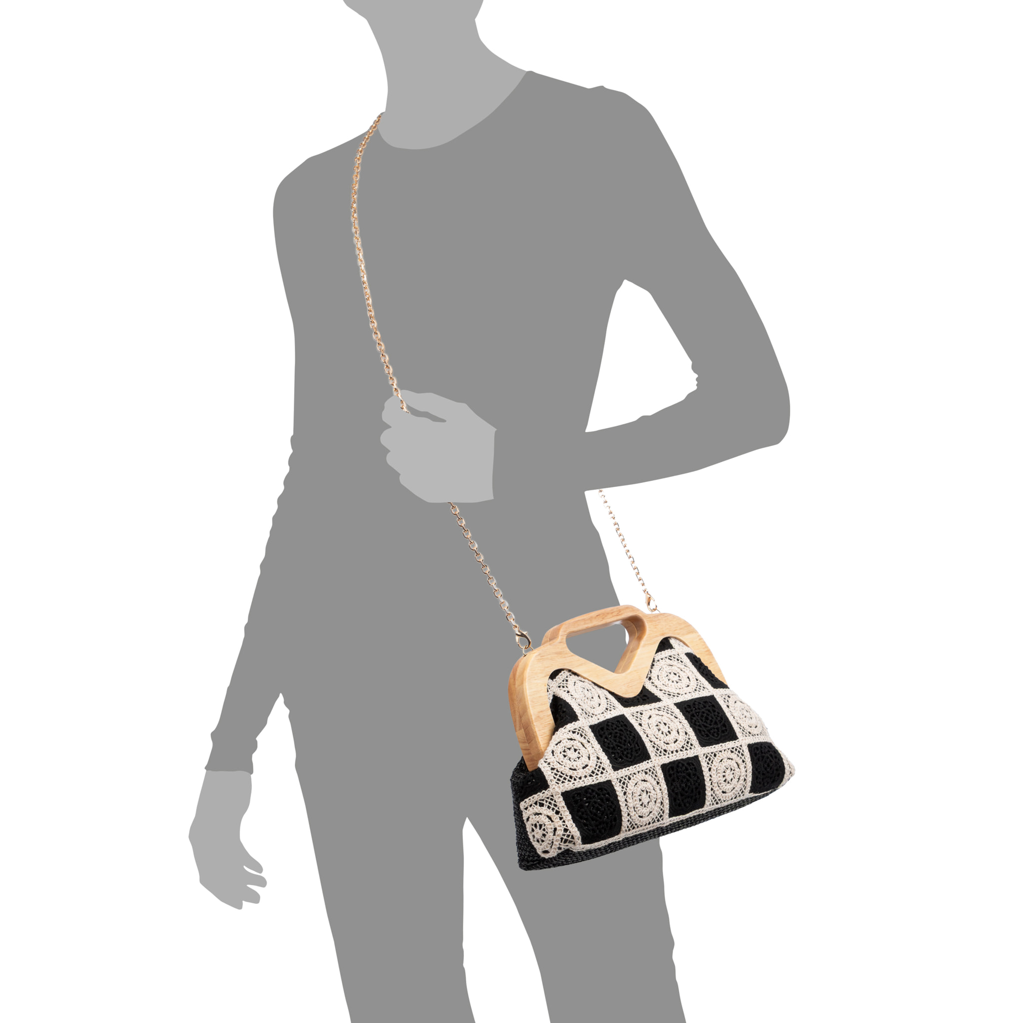 Bisenzio Bolso de mano Mujer. Fabricado en madera natural, algodón y paja trenzada.