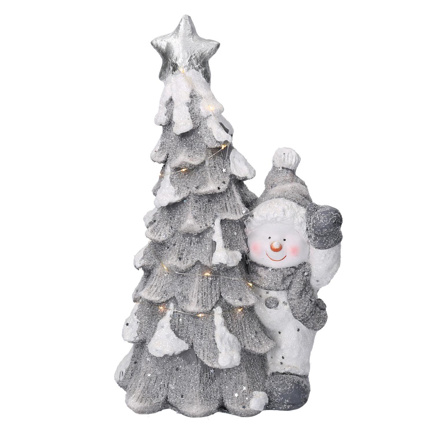 Albero in resina con led con pupazzo di neve bianco cm26x17,5h44