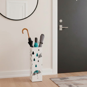 Portaombrelli In Acciaio Zincato Con Vaschetta Scolapioggia E 4 Ganci Removibili Base Antiscivolo Design Moderno Ingresso  49 x 15.5 x 15.5 Cm Bianco