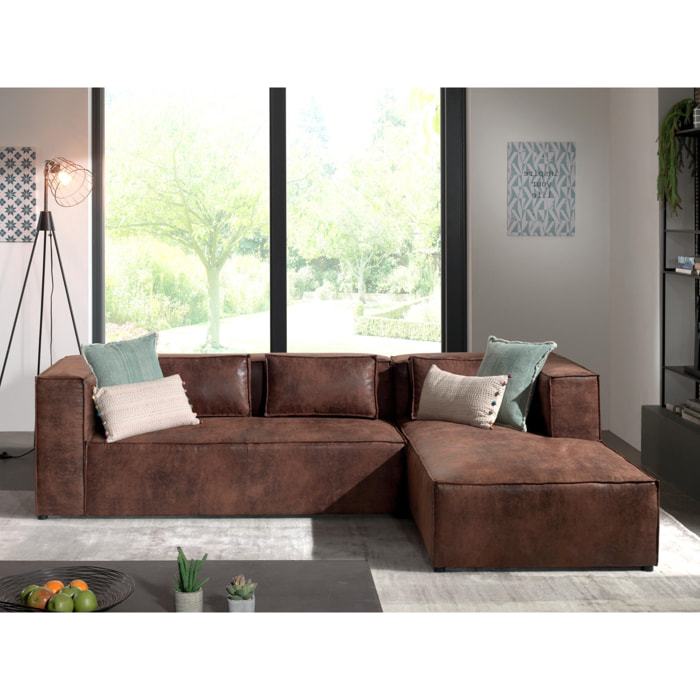 Stella - canapé d'angle - 4 places - style industriel - droit - Marron