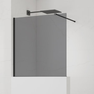 Pare-muret 120x100cm Paroi en verre Crystal Glass® 8 mm anticalcaire, avec bras et profilés noir mat (SATBWIS120KSPRC)