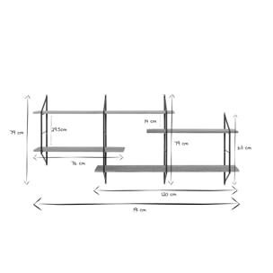 Etagère murale XL modulable en bois clair et métal noir L191 cm BRIDGE