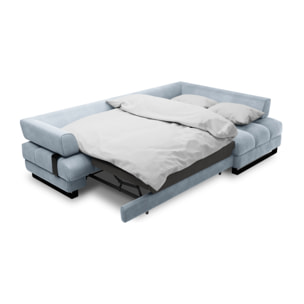 Canapé d'angle droit convertible avec coffre de rangement "Clinton" 5 places en velours bleu clair