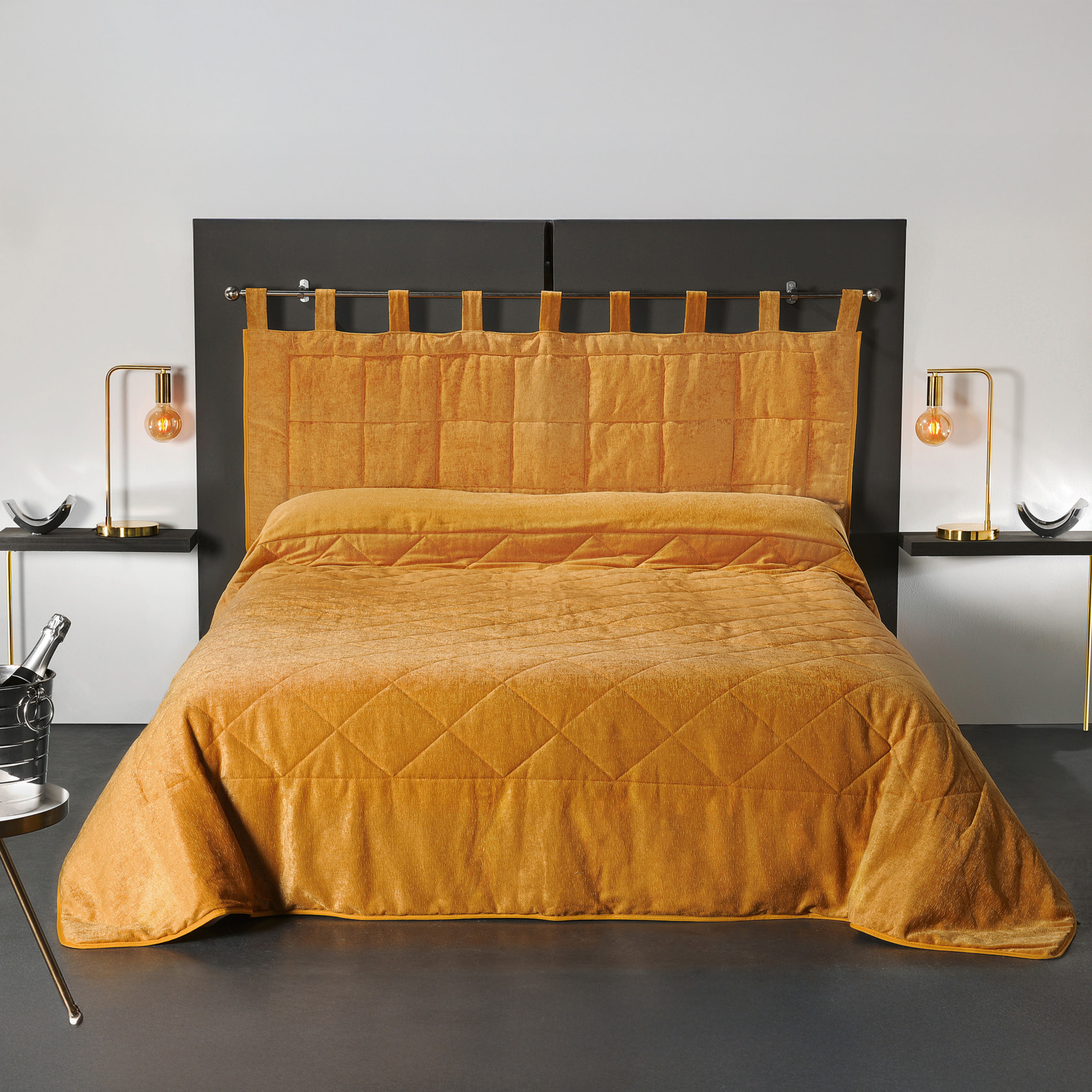 Coussin Tête de Lit à l' Aspect Velours - Jaune