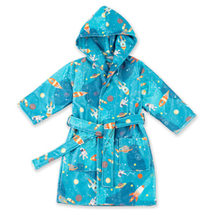 Peignoir enfant coton mélangé 340 g/m² imprimé vert Galaxies sideral
