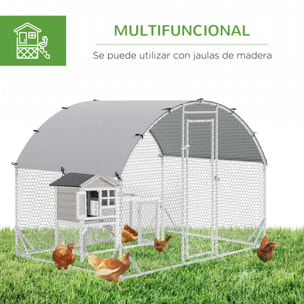 Gallinero para Exterior Grande de Acero Galvanizado 280x190x197 cm Jaula de Aves Cubierta de Tela Oxford Impermeable y Resistente a los Rayos UV para Patio Plata